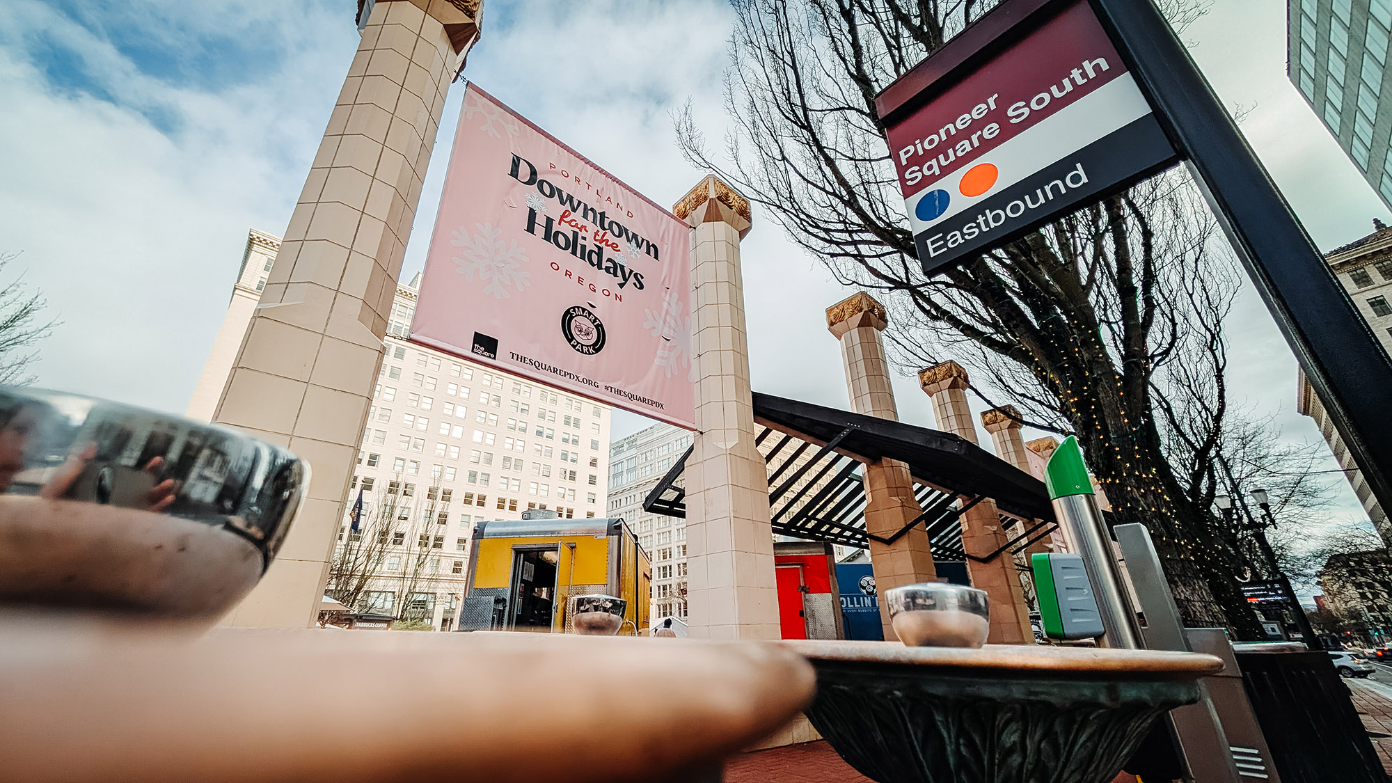 Downtown for the Holidays campaign hero installation