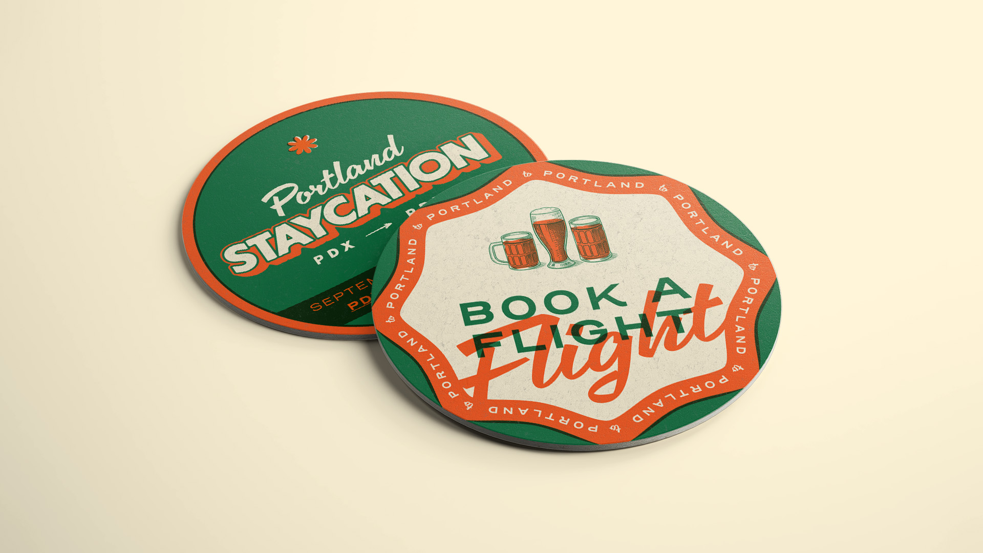 Portland Staycation coaster mockups for local bars