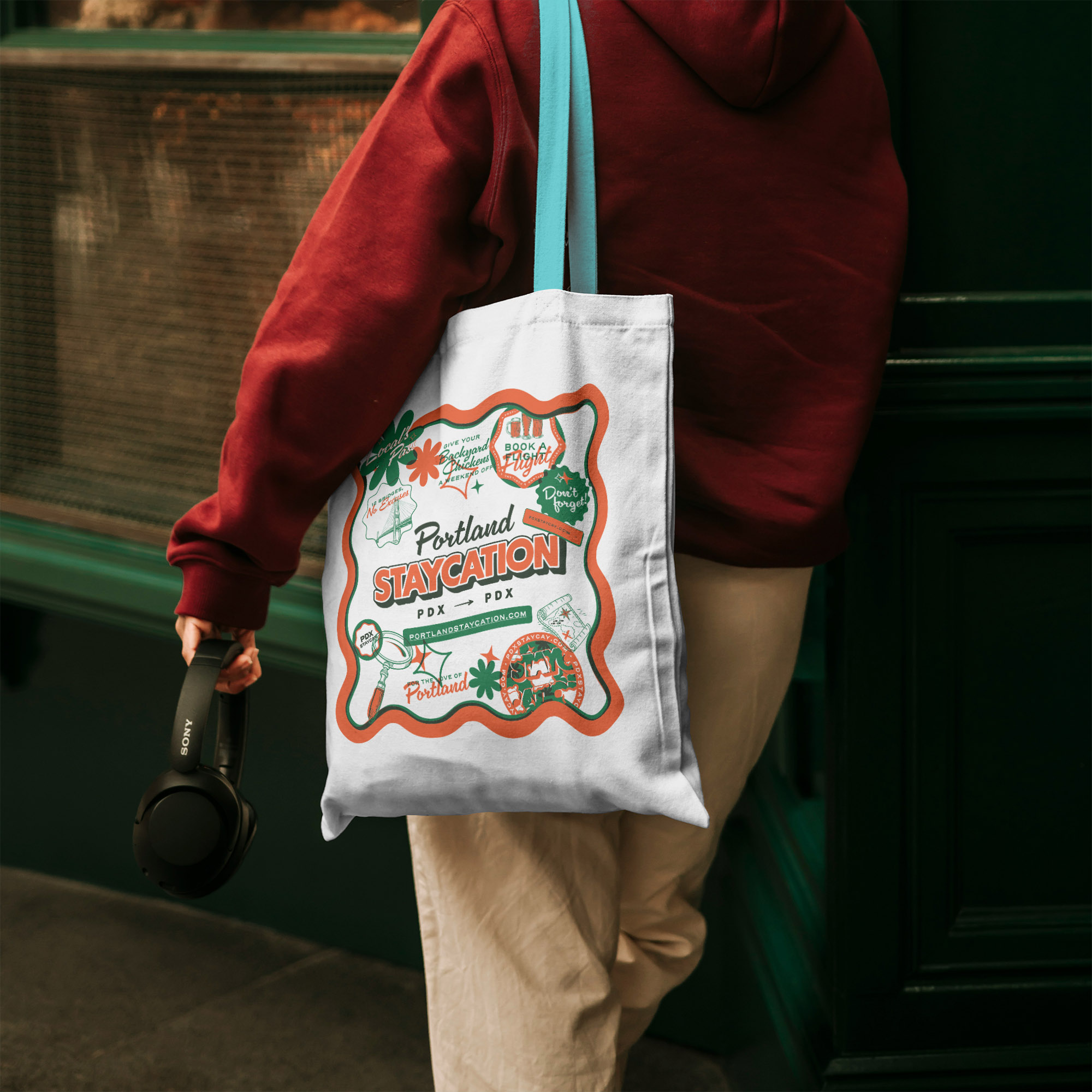 Portland Staycation branded tote bag mockup