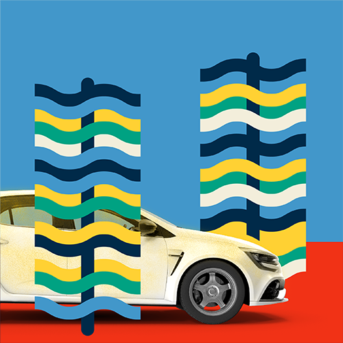 Whistle Express online banner, brand stripes